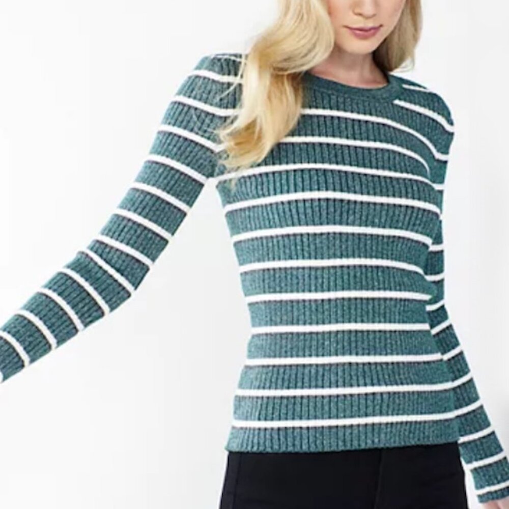 Nine West Green Striped Metallic Sweater - XS